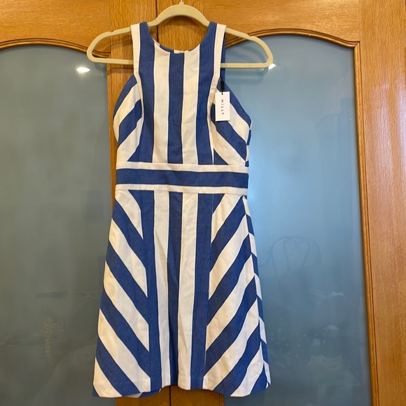 NWT Milly Maya Striped Cotton Blend Sleeveless Woven A-Line Lined Mini Dress. - Picture 4 of 7
